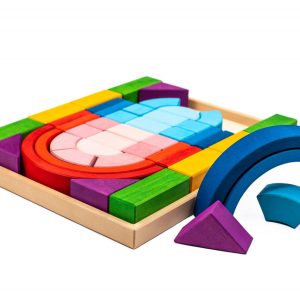 Set de construcție din lemn Arca Mare, cu 44 de piese colorate, lucrat manual, Marc toys
