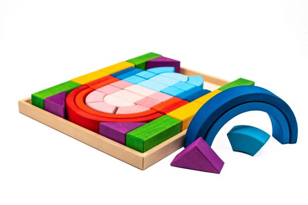 Set de construcție din lemn Arca Mare, cu 44 de piese colorate, lucrat manual, Marc toys