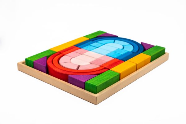 Set de construcție din lemn Arca Mare, cu 44 de piese colorate, lucrat manual, Marc toys