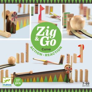 Set de construcție trasee cu reacție în lanț Zig & Go, 27 de piese din lemn, Djeco