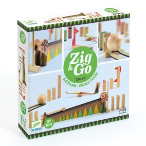Set de construcție trasee cu reacție în lanț Zig & Go, 27 de piese din lemn, Djeco