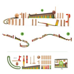 Set de construcție trasee cu reacție în lanț Zig & Go, 27 de piese din lemn, Djeco