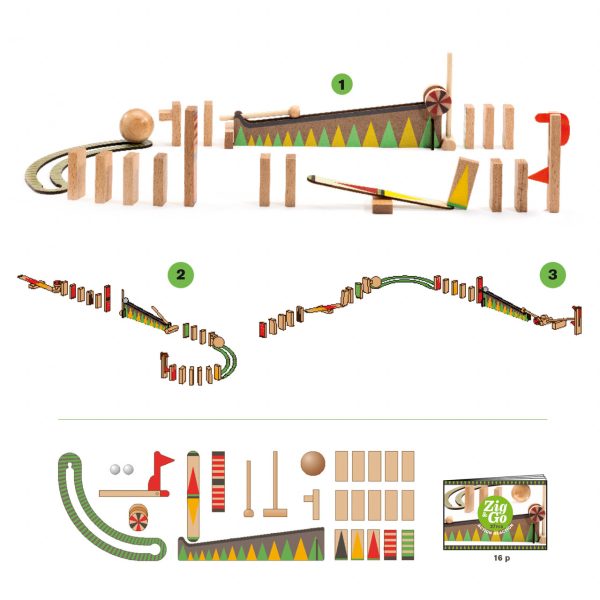 Set de construcție trasee cu reacție în lanț Zig & Go, 27 de piese din lemn, Djeco