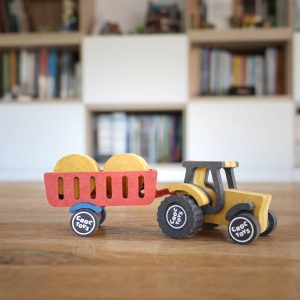 Set de construit fermă cu tractor, din lemn, cu lipici și accesorii, Croc toys