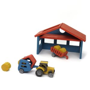 Set de construit fermă cu tractor, din lemn, cu lipici și accesorii, Croc toys