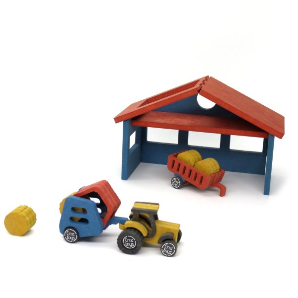 Set de construit fermă cu tractor, din lemn, cu lipici și accesorii, Croc toys