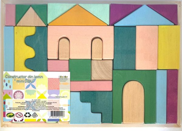 Set de cuburi colorate din lemn Mini Didu, pentru joc liber, lucrat manual, Marc toys