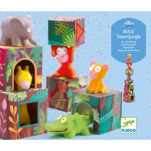Set de cuburi din carton cu 5 animale din silicon din junglă, Djeco