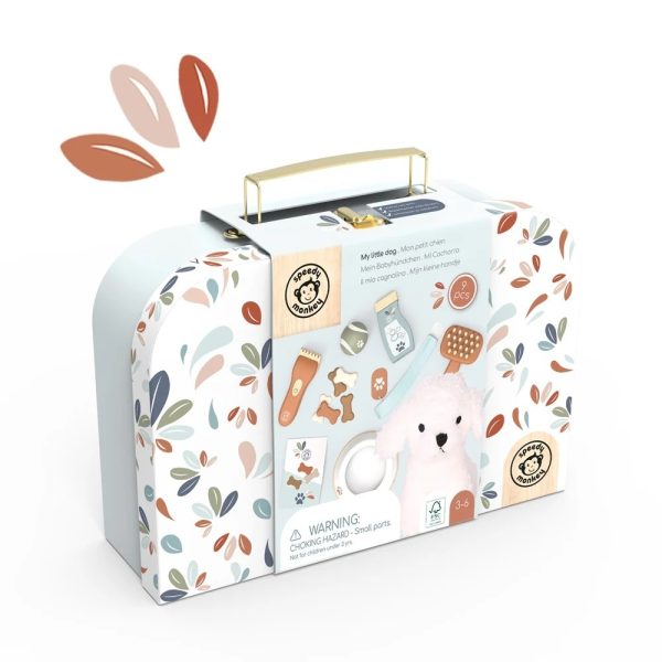 Set de îngrijire cățeluș de pluș, cu accesorii în valijoară, Speedy Monkey
