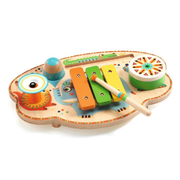 Set de instrumente muzicale din lemn și metal: xilofon, tobă, maracas, Djeco