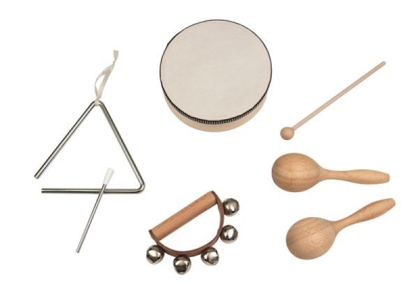 Set de instrumente muzicale: triangel, tamburină, clopoței și maracas, Egmont Toys