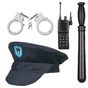 Set de polițist cu vestă, șapcă, cătușe, stație și baston, Souza!