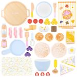 Set de preparat clătite din lemn și textil, cu tigaie și toppinguri, 40 de piese, UMU Toys