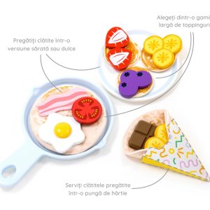 Set de preparat clătite din lemn și textil, cu tigaie și toppinguri, 40 de piese, UMU Toys