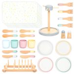 Set de servire a mesei din lemn, 33 de piese: farfurii, tacâmuri, pahare, UMU Toys