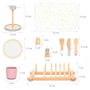 Set de servire a mesei din lemn, 33 de piese: farfurii, tacâmuri, pahare, UMU Toys