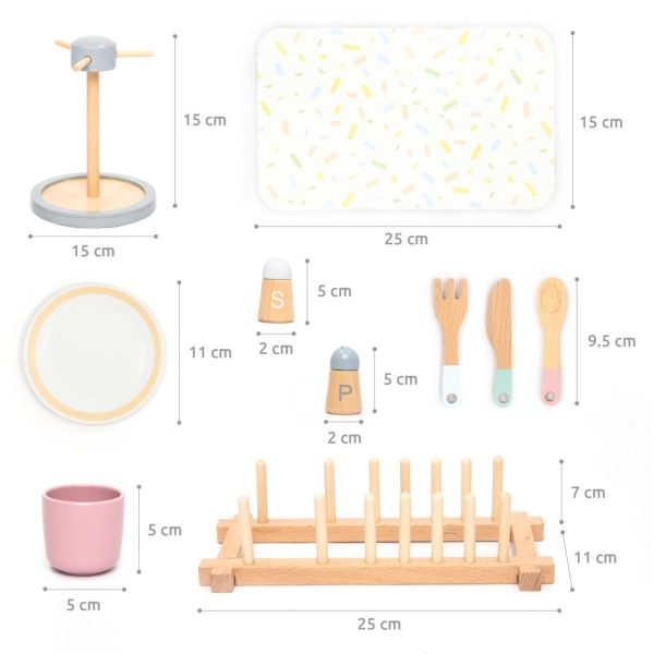 Set de servire a mesei din lemn, 33 de piese: farfurii, tacâmuri, pahare, UMU Toys