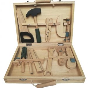 Set de unelte din lemn în cutie, cu 10 piese pentru meșteri mici, Egmont Toys