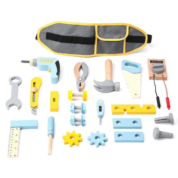 Set de unelte din lemn Micul mester, 25 de piese, cu centură reglabilă, UMU Toys