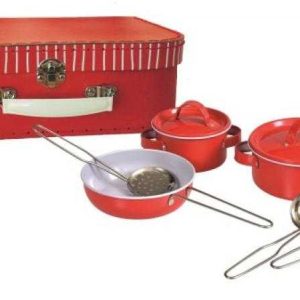 Set de vase de gătit emailate, în valiză, cu oale și tigaie, Egmont Toys