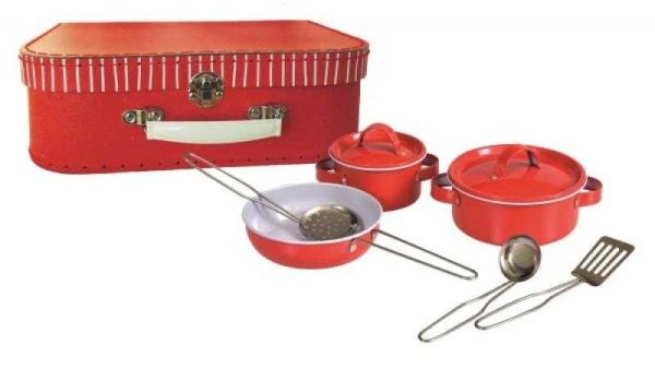 Set de vase de gătit emailate, în valiză, cu oale și tigaie, Egmont Toys