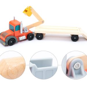 Set de vehicule de construcții din lemn, 14 piese, compatibil cu cale ferată, UMU Toys