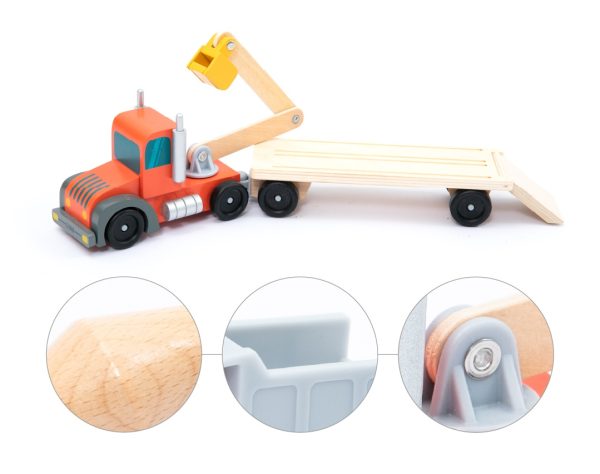 Set de vehicule de construcții din lemn, 14 piese, compatibil cu cale ferată, UMU Toys