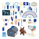Set La veterinar din lemn cu câine, 37 de piese, geantă de transport, UMU Toys