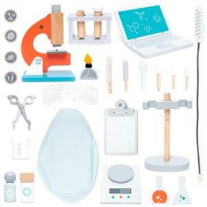 Set Laborator de cercetare din lemn, 29 de piese, cu microscop, UMU Toys