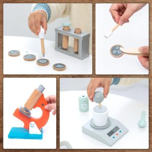 Set Laborator de cercetare din lemn, 29 de piese, cu microscop, UMU Toys