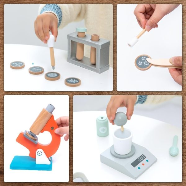 Set Laborator de cercetare din lemn, 29 de piese, cu microscop, UMU Toys