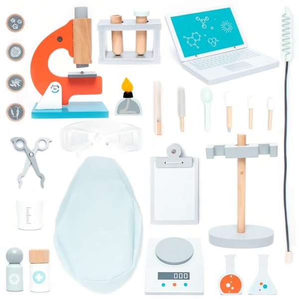 Set Laborator de cercetare din lemn, 29 de piese, cu microscop, UMU Toys
