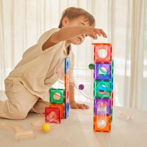 Set magnetic de construcție cu circuit pentru bile Compact, 60 de piese, Cleverclixx