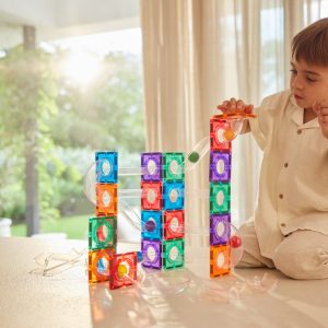 Set magnetic de construcție cu circuit pentru bile Compact, 60 de piese, Cleverclixx