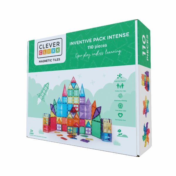 Set magnetic de construcție Inventiv, 110 piese de forme diverse, Cleverclixx Set magnetic de construcție Inventiv, 110 piese de forme diverse, Cleverclixx