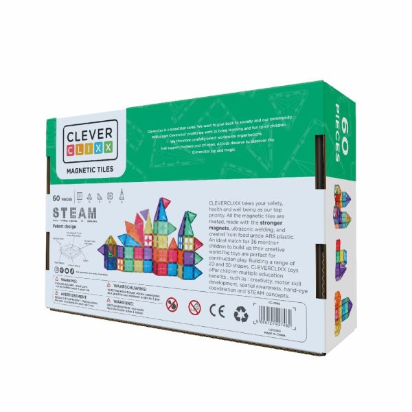Set magnetic de construcție Inventiv, 60 de piese de forme diverse, Cleverclixx