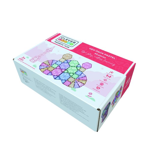 Set magnetic de construcție Pastel Geo, 45 de piese cu forme geometrice, Cleverclixx