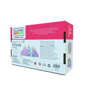 Set magnetic de construcție Pastel Geo, 45 de piese cu forme geometrice, Cleverclixx