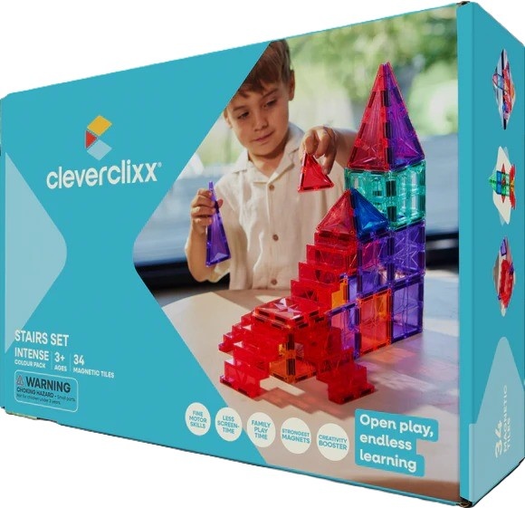 Set magnetic de construit cu scări, 34 de piese, Cleverclixx