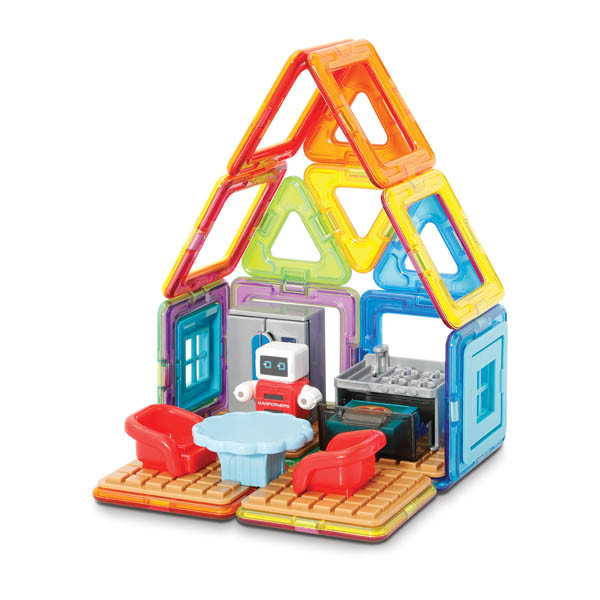 Set magnetic Magformers Bucătărie, 33 de piese și cartonașe model, Clicstoys