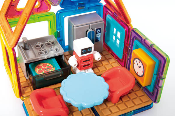 Set magnetic Magformers Bucătărie, 33 de piese și cartonașe model, Clicstoys