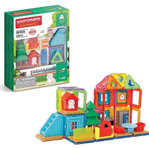 Set magnetic Magformers Casa Milo, 33 de piese și cartonașe model, Clicstoys