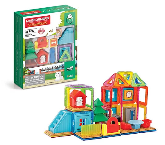 Set magnetic Magformers Casa Milo, 33 de piese și cartonașe model, Clicstoys
