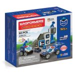 Set magnetic Magformers cu tema poliției, piese pătrate și triunghiulare, Clicstoys