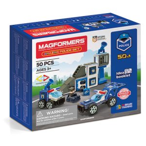 Set magnetic Magformers cu tema poliției, piese pătrate și triunghiulare, Clicstoys