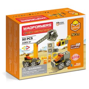 Set magnetic Magformers pentru șantier, cu piese pătrate și triunghiulare, Clicstoys