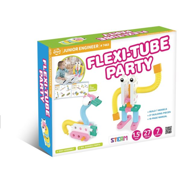 Set STEM de construit cu tuburi flexibile, 27 de piese și 7 modele, Gigo Toys