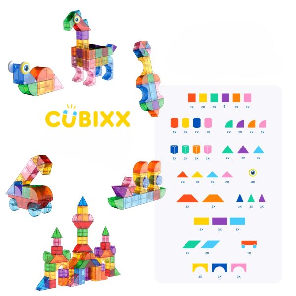 Set STEM de cuburi magnetice de construit Cubixx, 64 de piese, Clicstoys