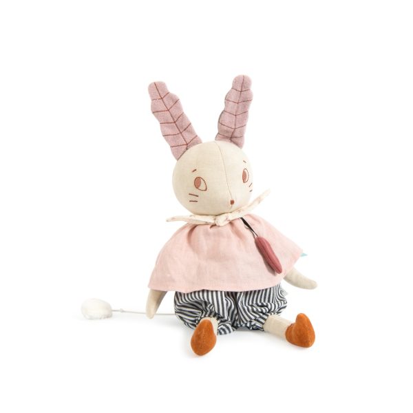 Șoricel muzical de pluș, în pelerină roz din in, lavabil, Moulin Roty