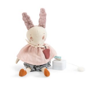 Șoricel muzical de pluș, în pelerină roz din in, lavabil, Moulin Roty